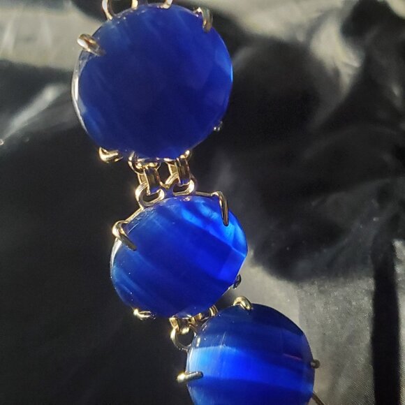 Signed Kendra Scott Bracelet Retired Cassie Cobalt Blue Large Cat's Eye Elegance - Picture 3 of 10